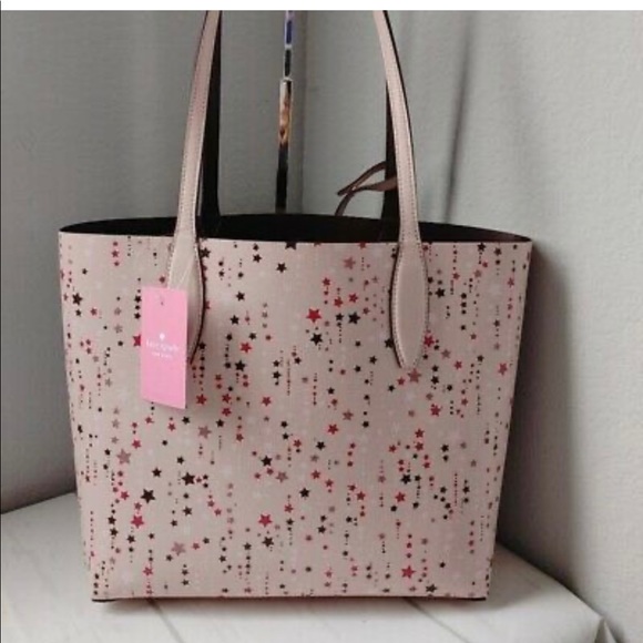 Kate Spade Twinkle Reversible Leather Tote Pale Pink Pouch Purple - Picture 9 of 9